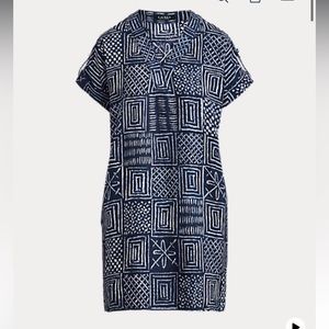 NWT Ralph Lauren Blue Print Linen Shift Dress Size 16